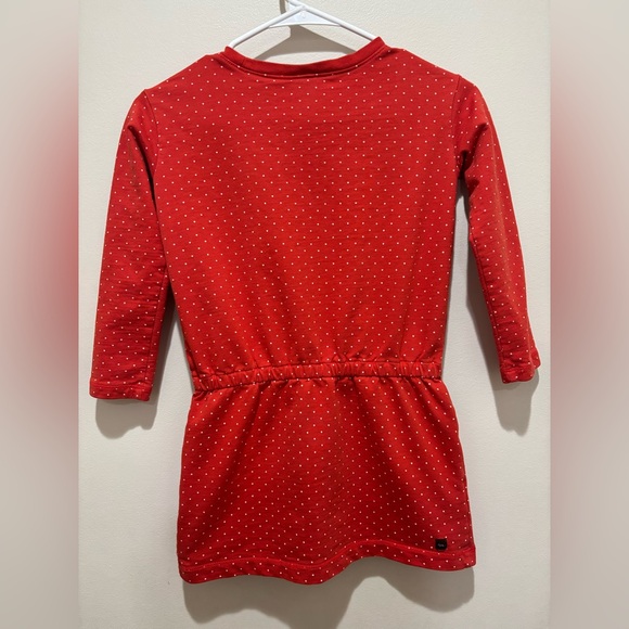 Tea Collection Dotty Drawstring Red Polka Dot Winter Christmas Dress, Girls 7 - Picture 6 of 7